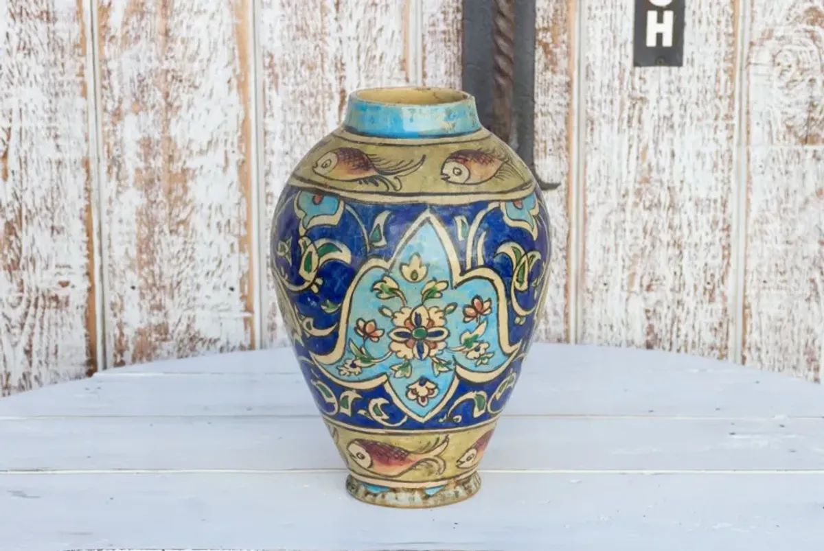 Beautiful Mughal Empire Painted Vase - de-cor - Blue