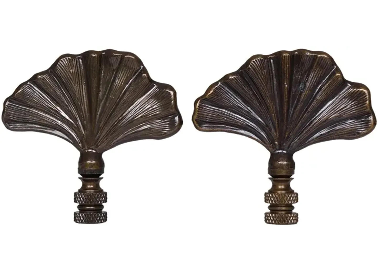 Antiqued Brass Shell Lamp Finials - Set of 2 By Interesting Things - Brown - Fits a standard size lamp harp