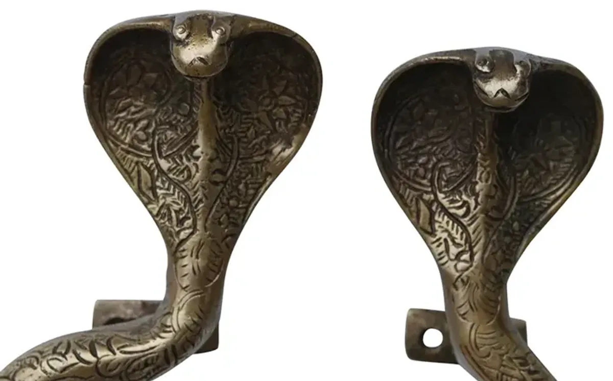 Large Brass Cobra Door Handles - a Pair - Interesting Things - Brown