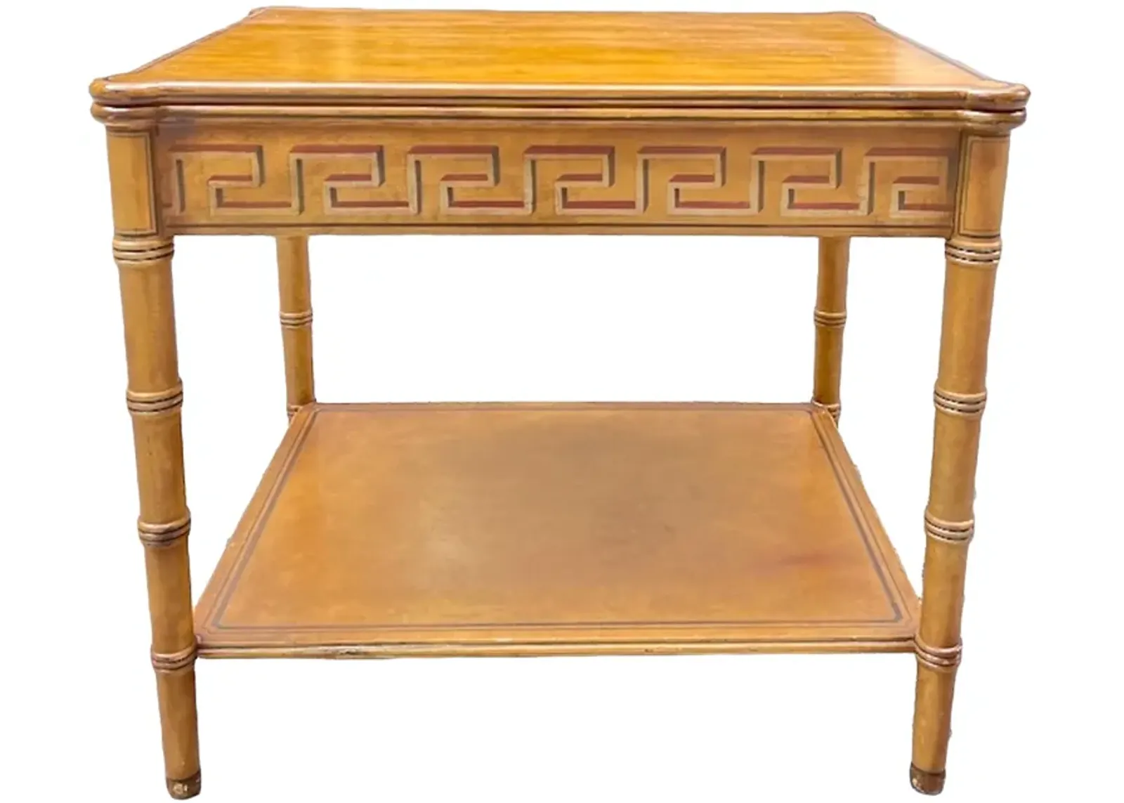 Greek Key Painted Side Table - Vermilion Designs - Brown