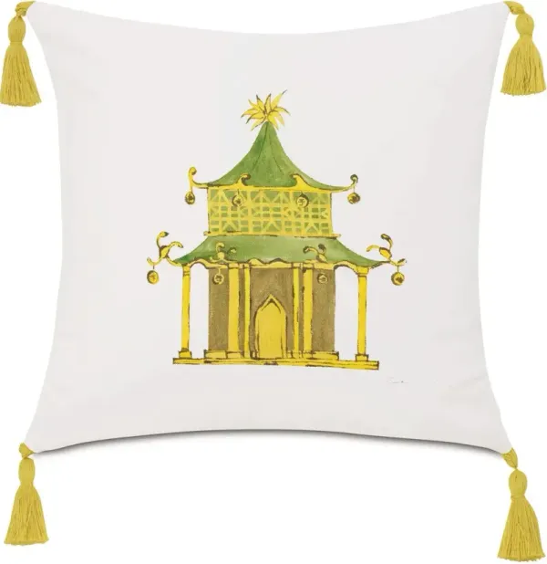 Pagoda 20x20 Outdoor Pillow, Yellow/White
