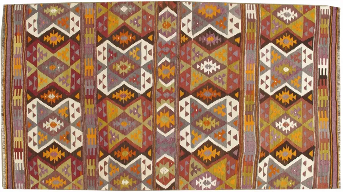 Turkish Kilim Hand Woven Rug 5'x9' - Brown - Brown