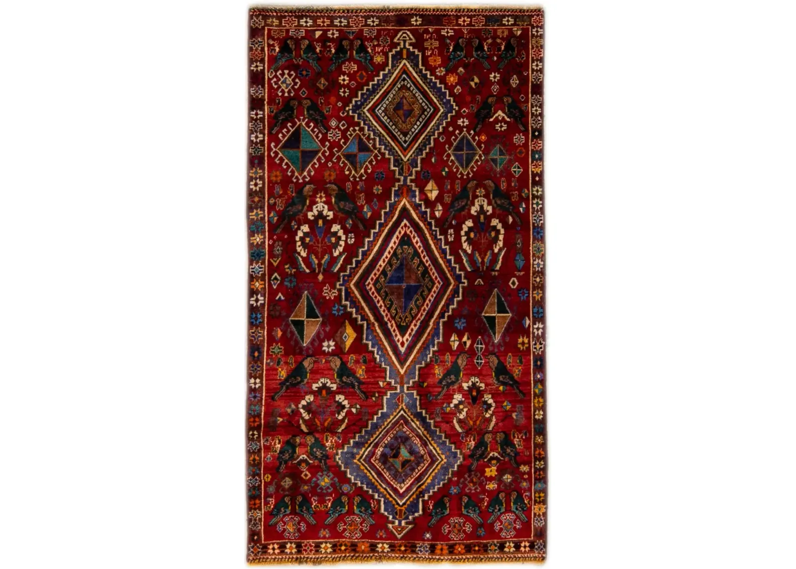 Vintage Shiraz Handmade Red Wool Rug - Apadana - red