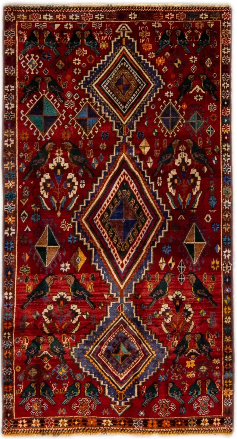 Vintage Shiraz Handmade Red Wool Rug - Apadana - red