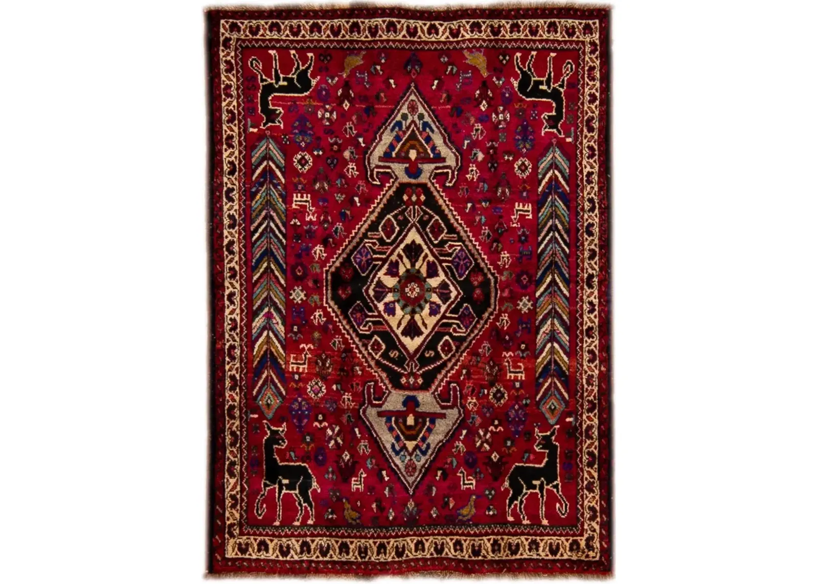 Vintage Shiraz Handmade Red Wool Rug - Apadana - Red