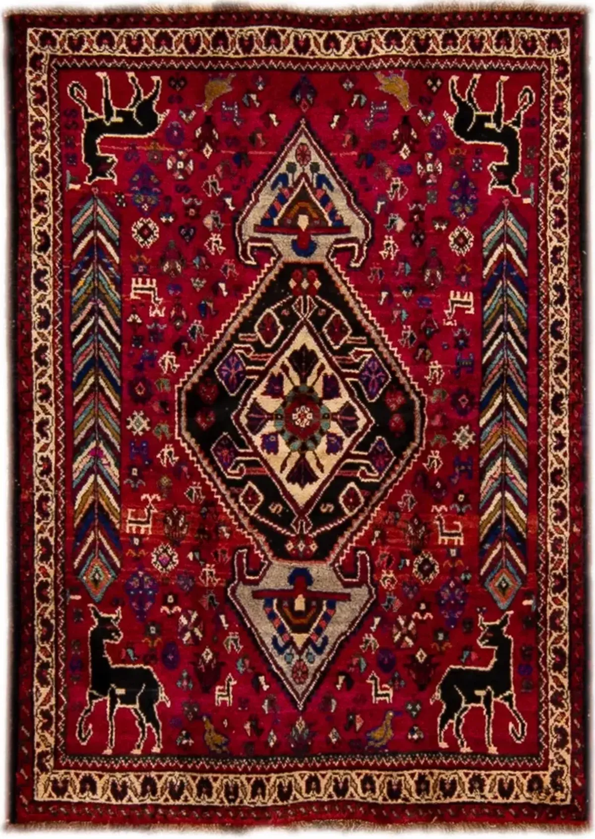 Vintage Shiraz Handmade Red Wool Rug - Apadana - Red