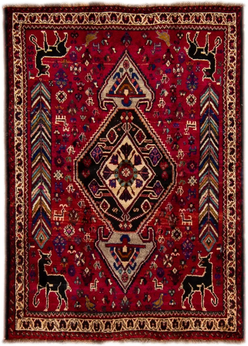 Vintage Shiraz Handmade Red Wool Rug - Apadana - Red