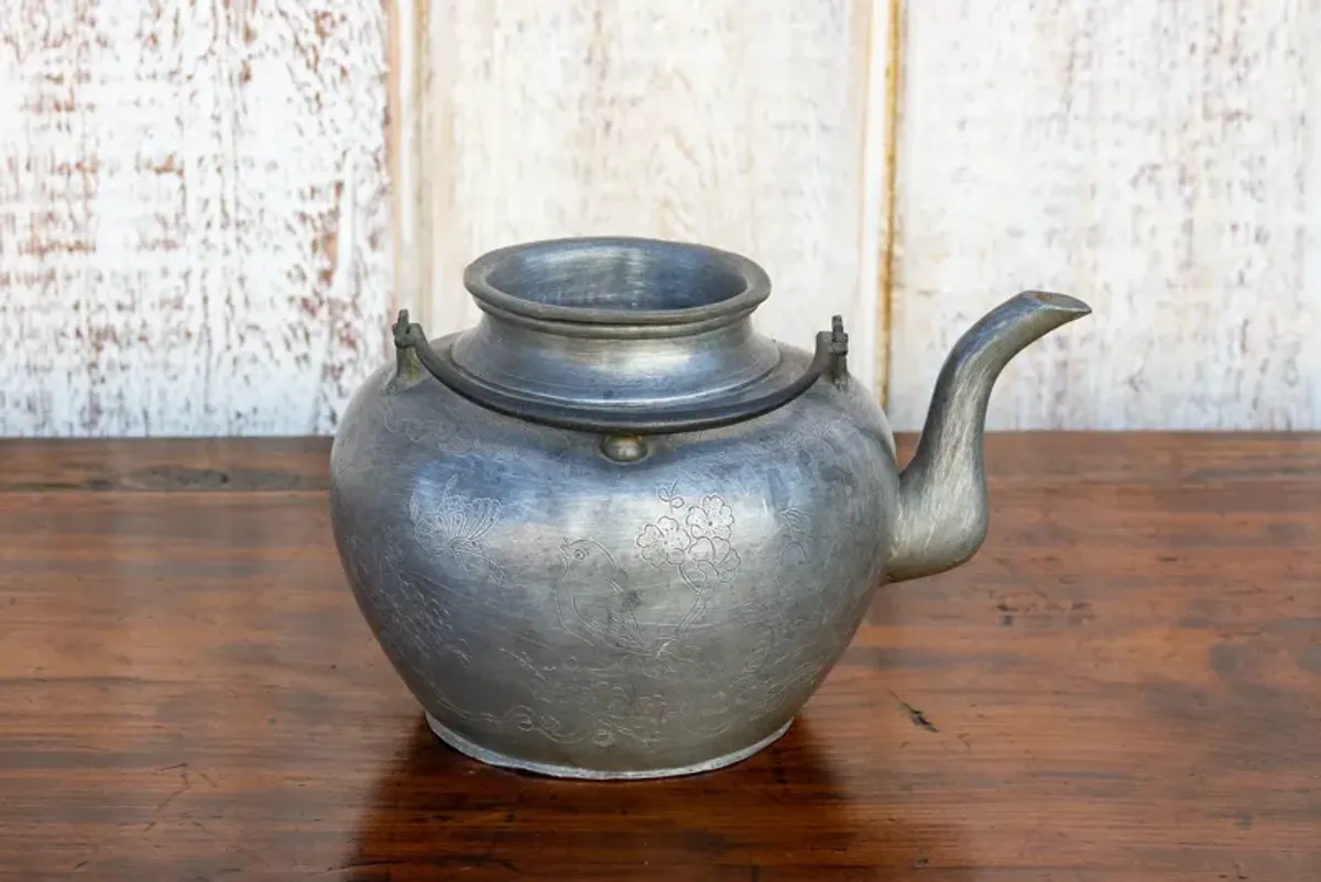 Antique Pewter Tea Kettle - de-cor - Silver