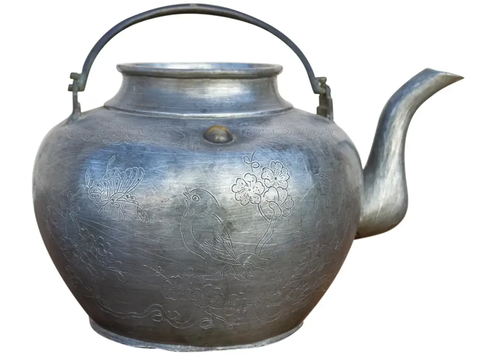 Antique Pewter Tea Kettle - de-cor - Silver