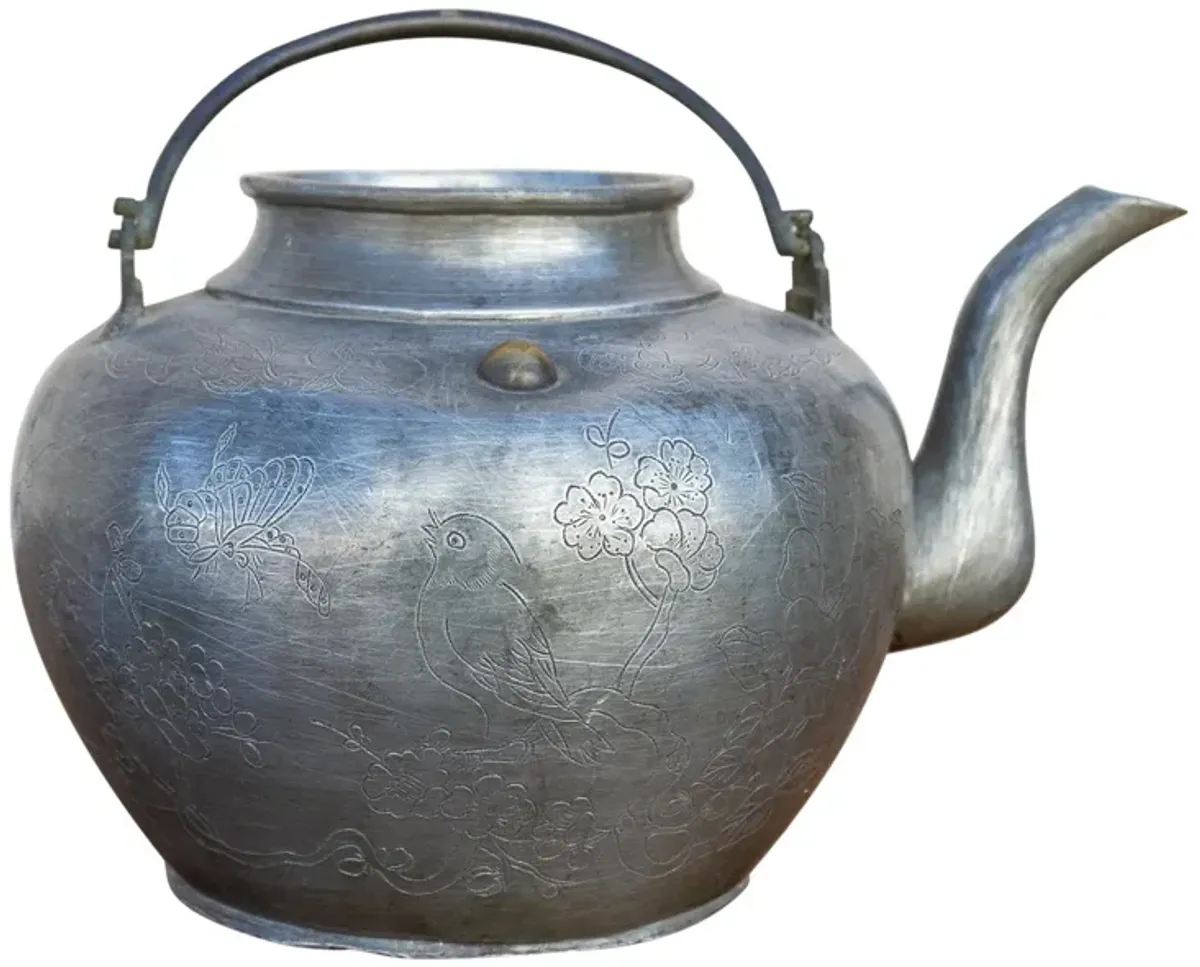 Antique Pewter Tea Kettle - de-cor - Silver