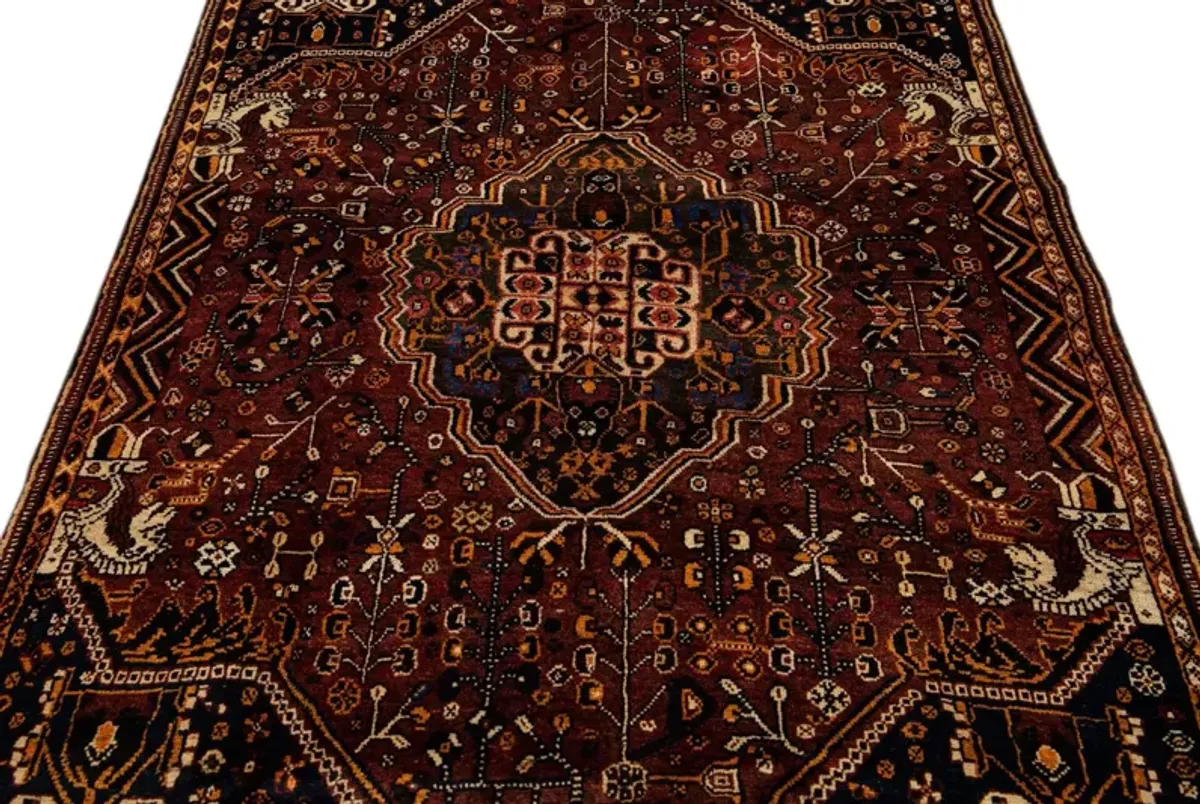 Shiraz Handmade Rust Wool Rug - Apadana - red - red