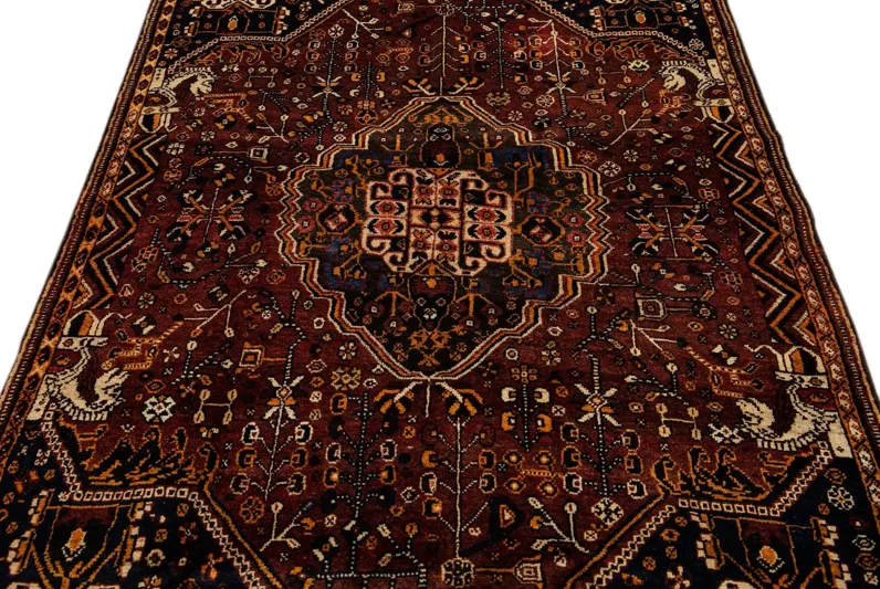 Shiraz Handmade Rust Wool Rug - Apadana - red - red