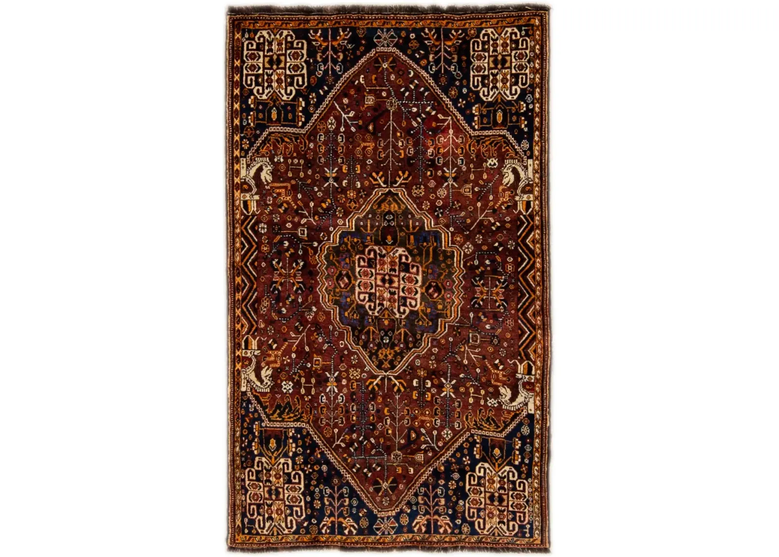 Shiraz Handmade Rust Wool Rug - Apadana - red - red