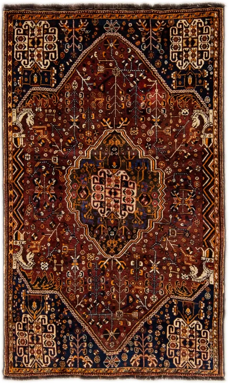 Shiraz Handmade Rust Wool Rug - Apadana - red - red