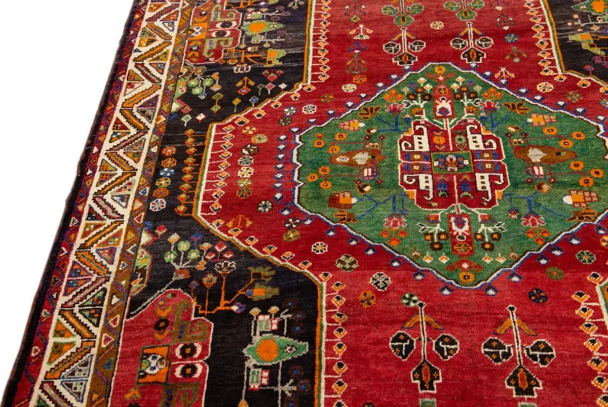 Shiraz Multicolor Wool Rug - Apadana - Red - Red