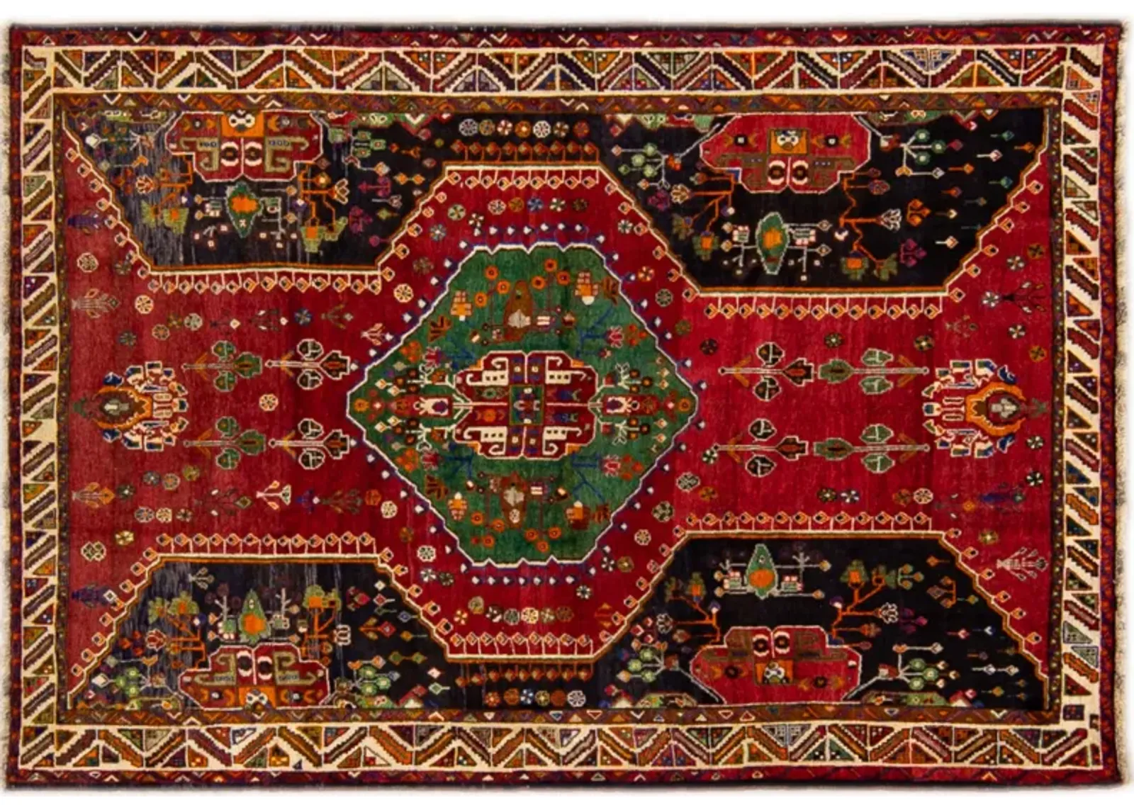 Shiraz Multicolor Wool Rug - Apadana - Red - Red