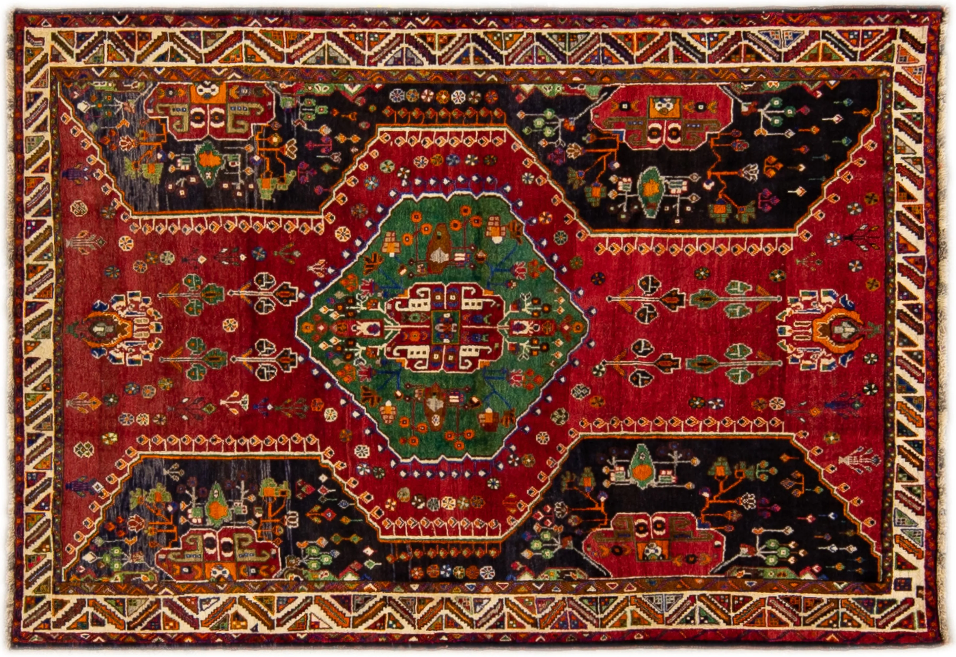 Shiraz Multicolor Wool Rug - Apadana - Red - Red