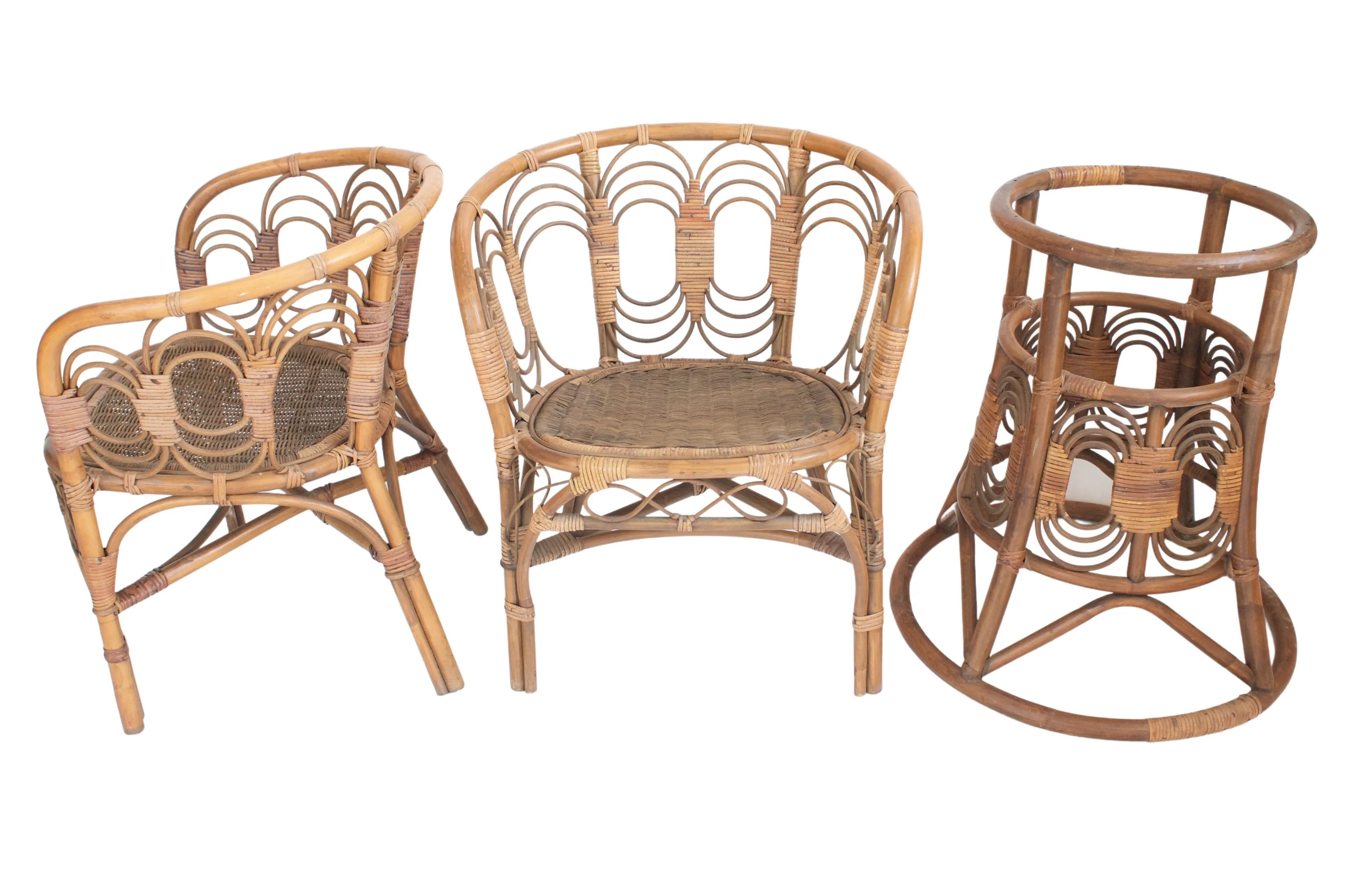 1960s Rattan Dining Set - 5 Pcs. - G3Q Designs - Brown