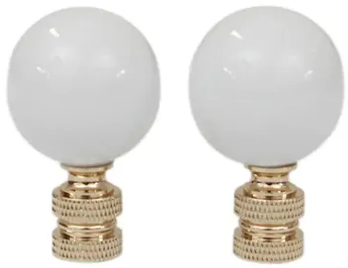 White Porcelain Ball Lamp Finials - Set of 2 By Interesting Things - Fits a standard size lamp harp