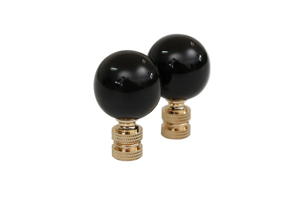 Black Porcelain Ball Lamp Finials - Set of 2 By Interesting Things - Fits a standard size lamp harp