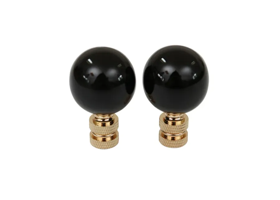 Black Porcelain Ball Lamp Finials - Set of 2 By Interesting Things - Fits a standard size lamp harp