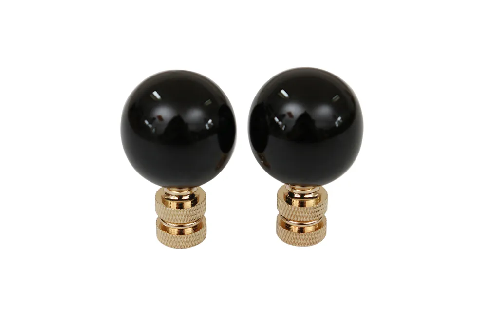 Black Porcelain Ball Lamp Finials - Set of 2 By Interesting Things - Fits a standard size lamp harp