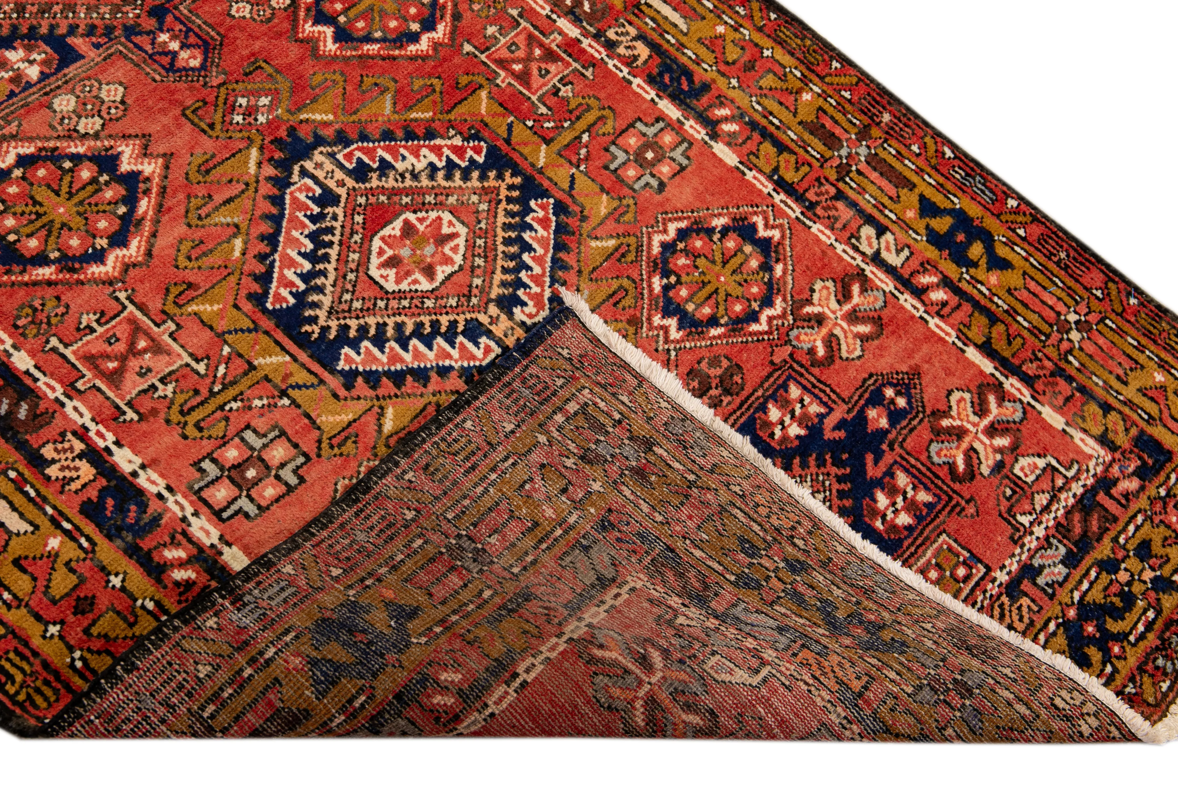 Heriz Beige Persian Wool Runner - Apadana - Red