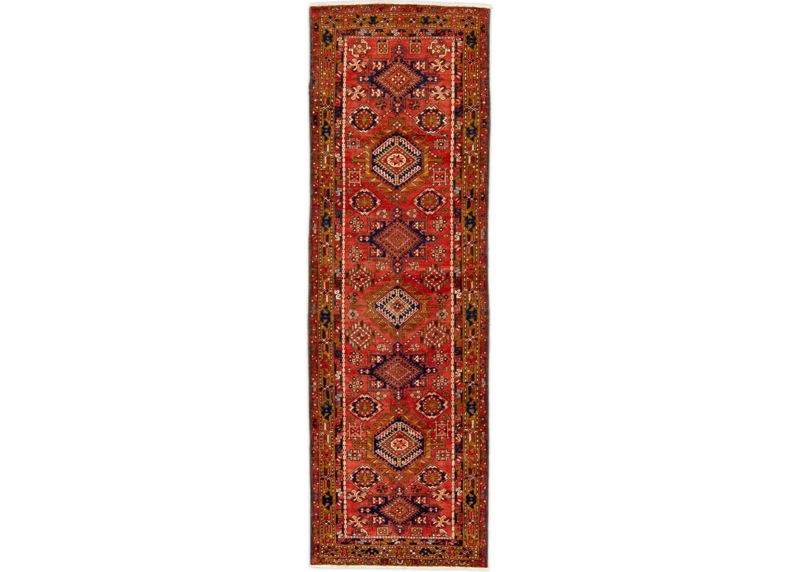 Heriz Beige Persian Wool Runner - Apadana - Red