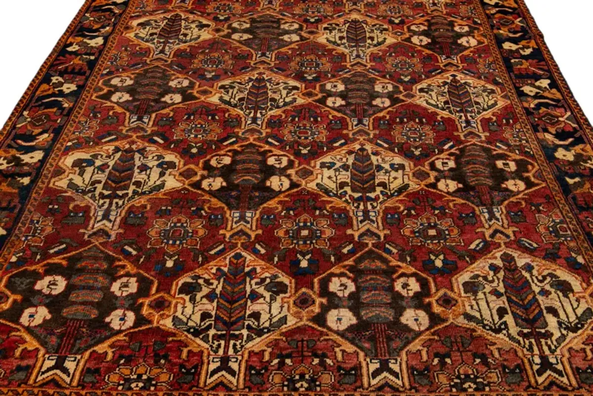 Vintage Shiraz Rust Persian Wool Rug - Apadana - red - red