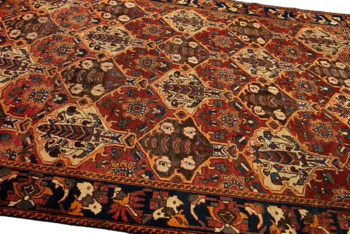 Vintage Shiraz Rust Persian Wool Rug - Apadana - red - red