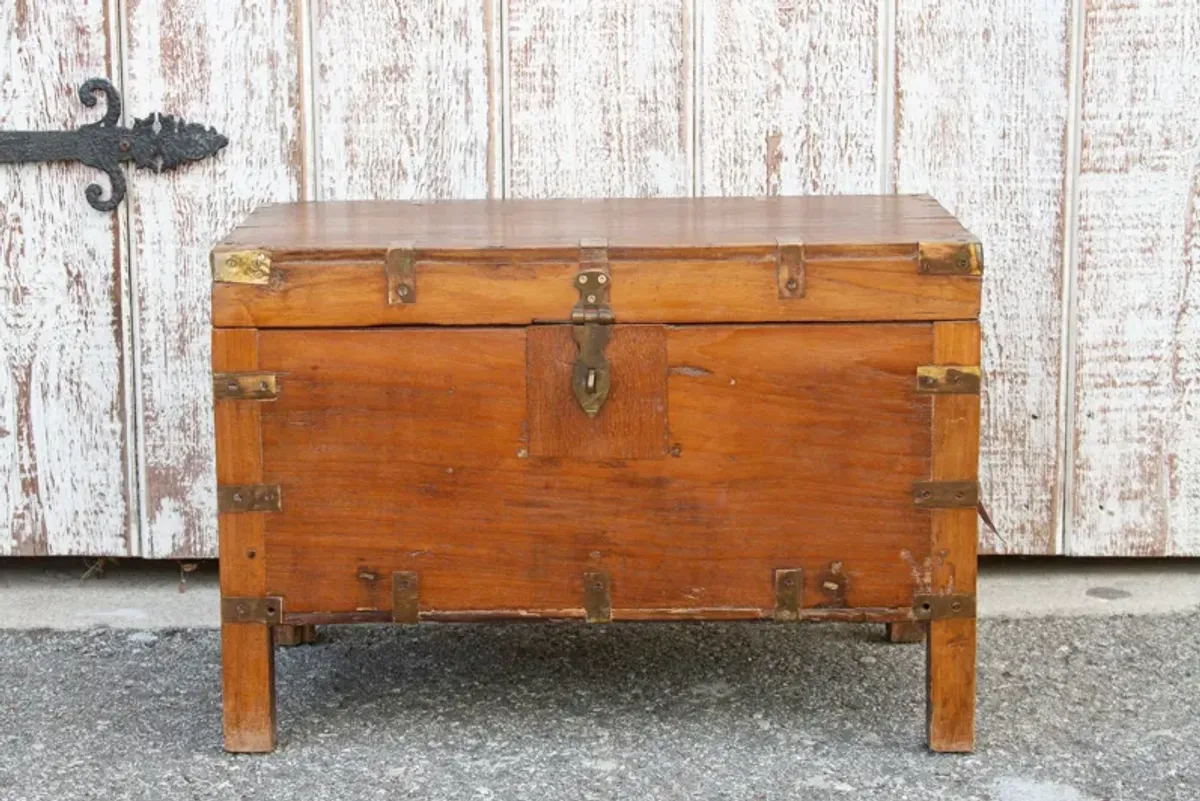 Mid-Century Teak & Brass Colonial Box - de-cor - Brown