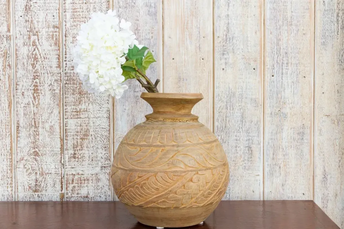 Carved Bleached Naga Water Outdoor Pot - de-cor - Brown