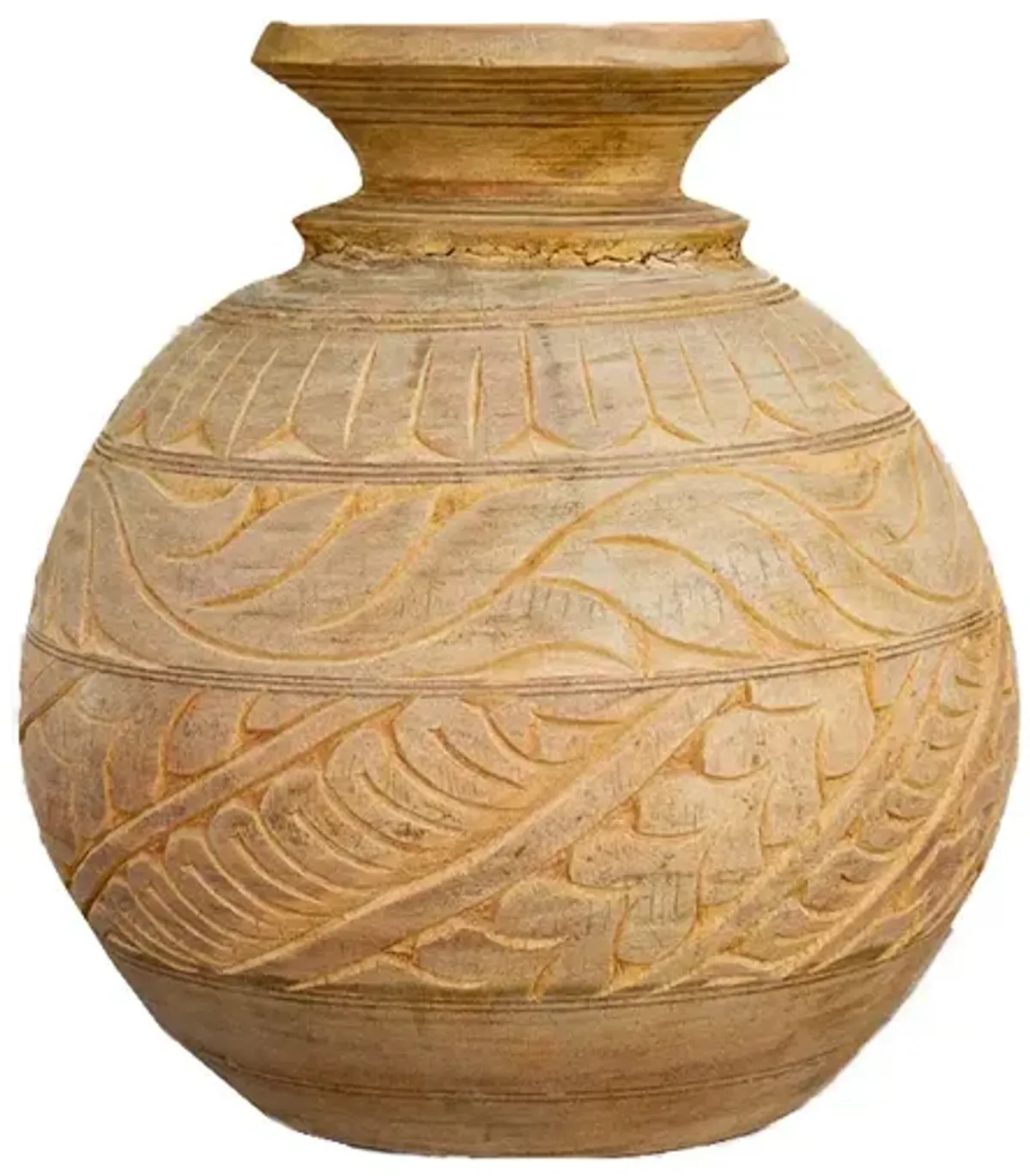 Carved Bleached Naga Water Outdoor Pot - de-cor - Brown