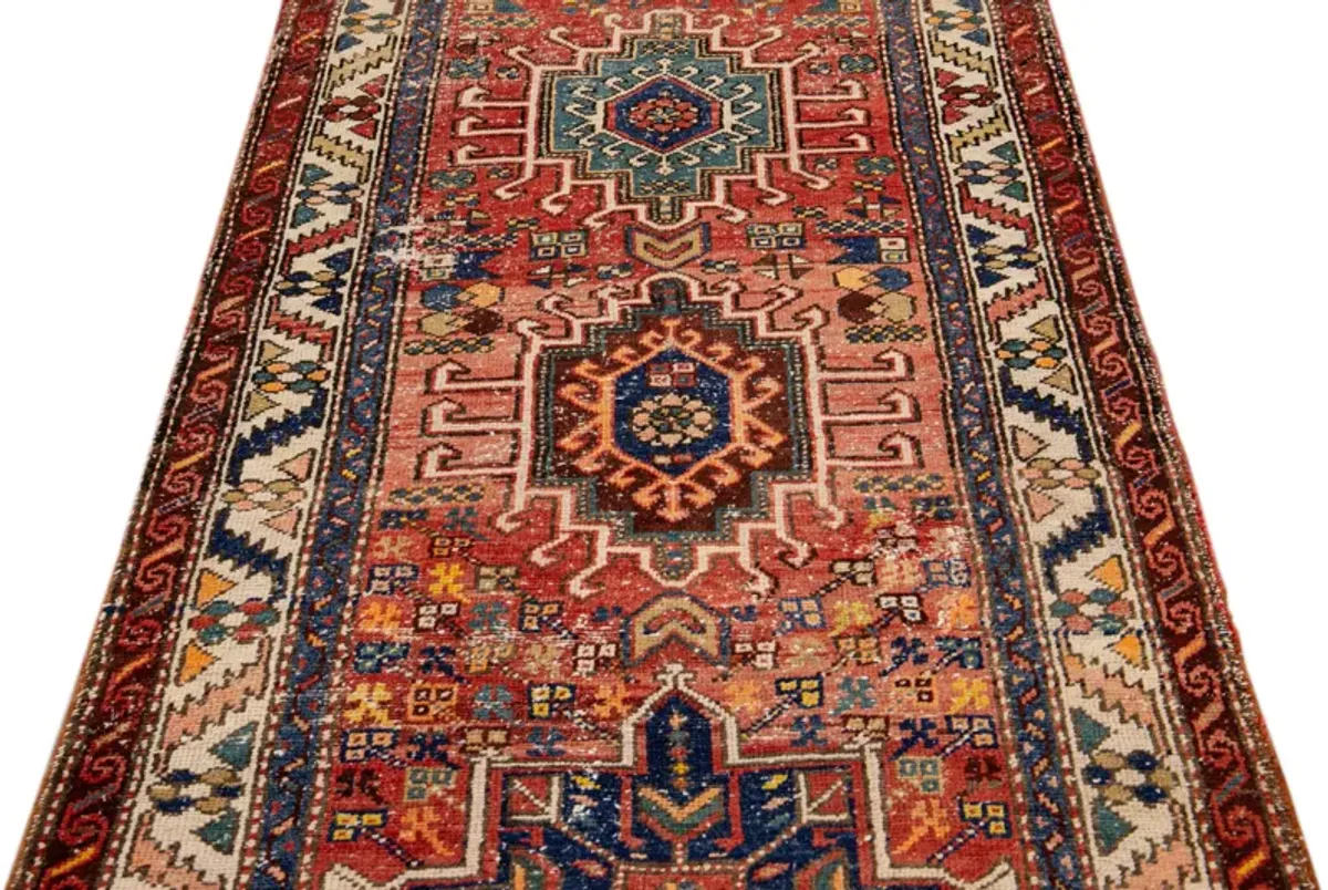 Red Vintage Heriz Persian Wool Rug - Apadana - Red