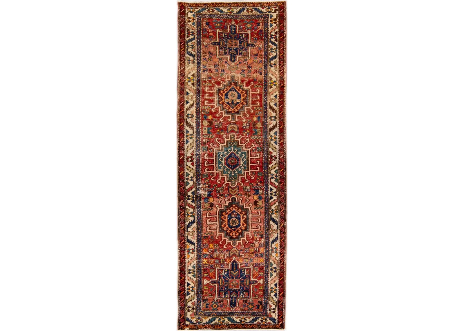 Red Vintage Heriz Persian Wool Rug - Apadana - Red