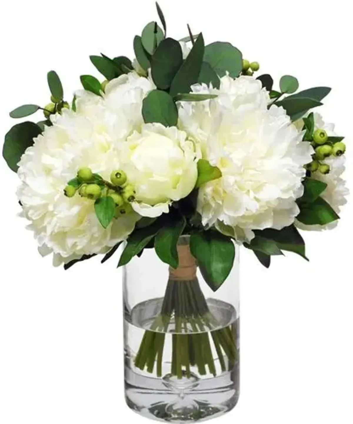 16" Peony Bouquet in Vase - Faux - Handcrafted - White