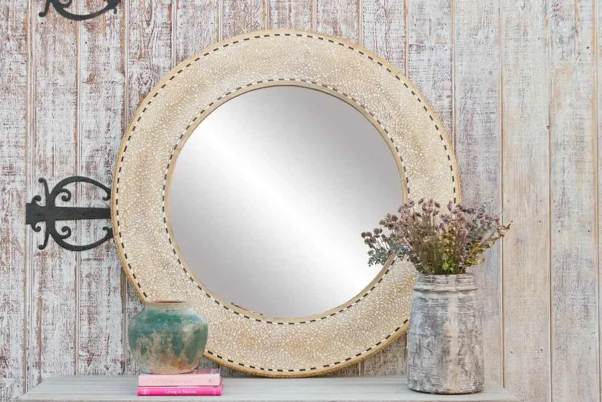 Large Bleached Wood Zellige Inlay Mirror - de-cor - Brown