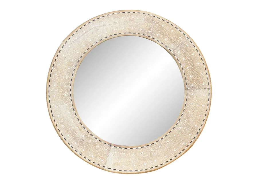 Large Bleached Wood Zellige Inlay Mirror - de-cor - Brown