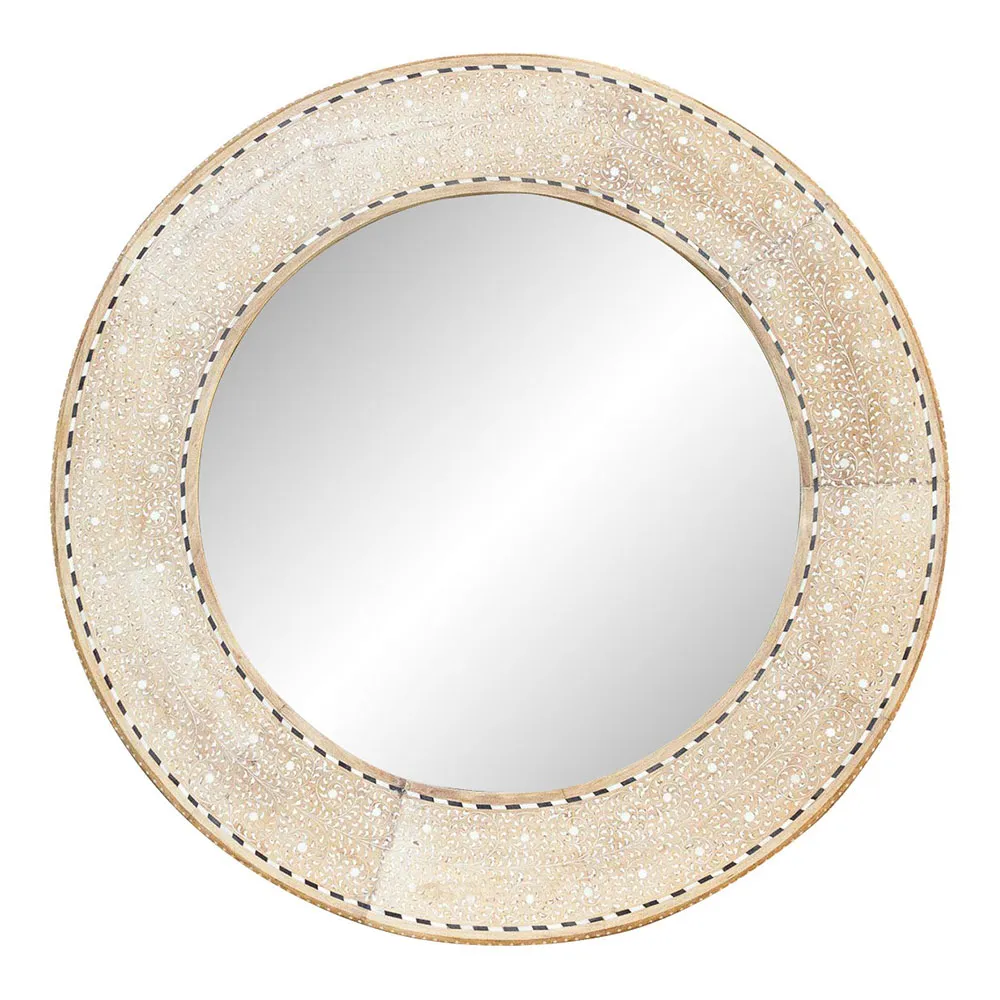 Large Bleached Wood Zellige Inlay Mirror - de-cor - Brown