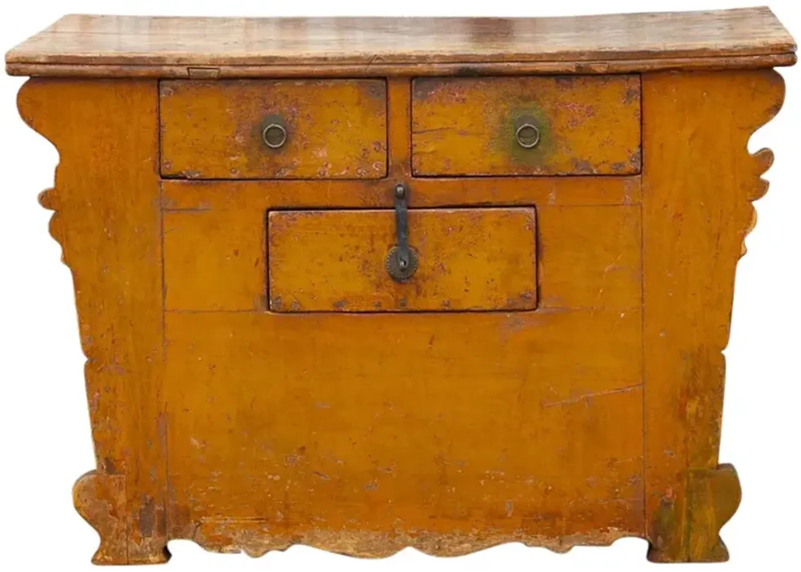 Antique Ming Style Yellow Money Chest - de-cor