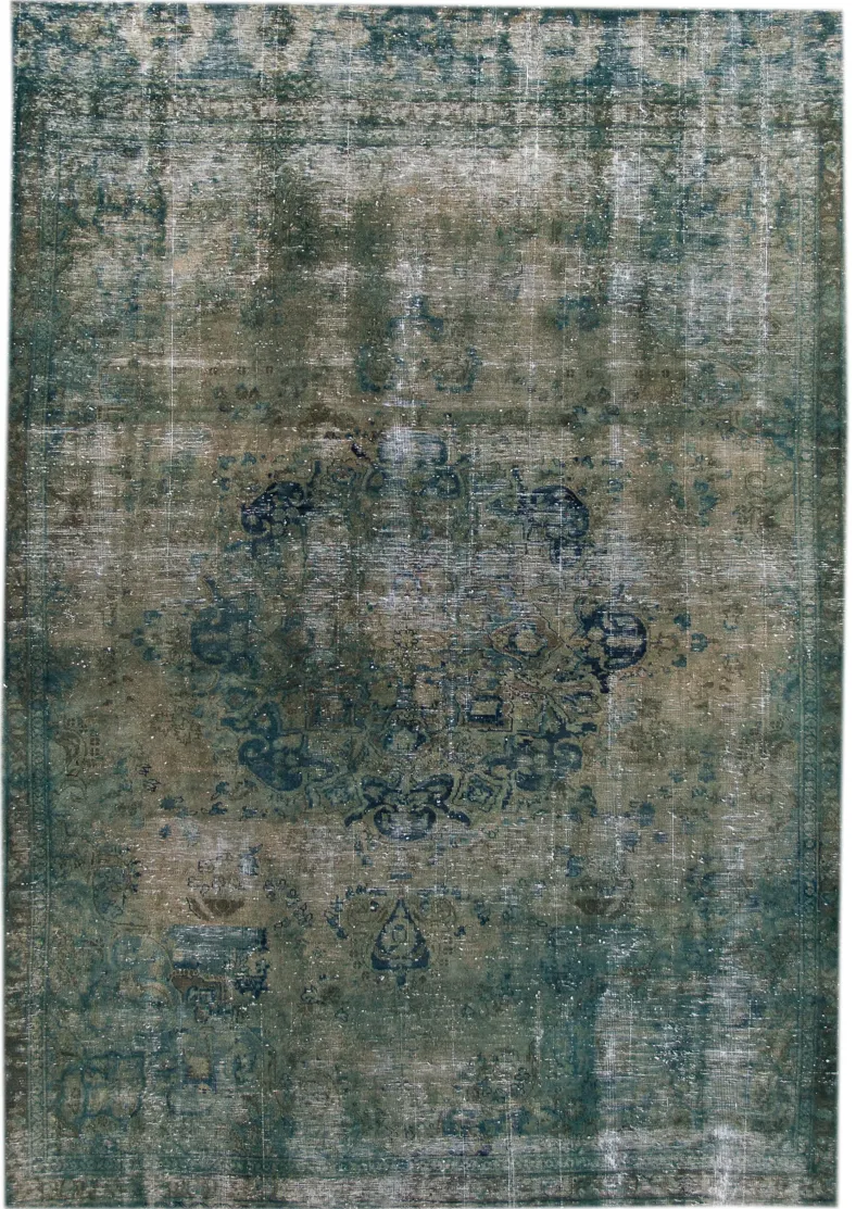 Distressed Brown Wool Rug - Apadana - Blue - Blue