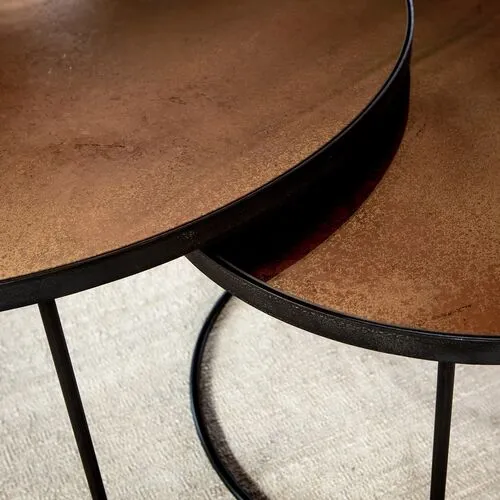 Bronze Copper Nesting Coffee Table - Black - Ethnicraft - Brown