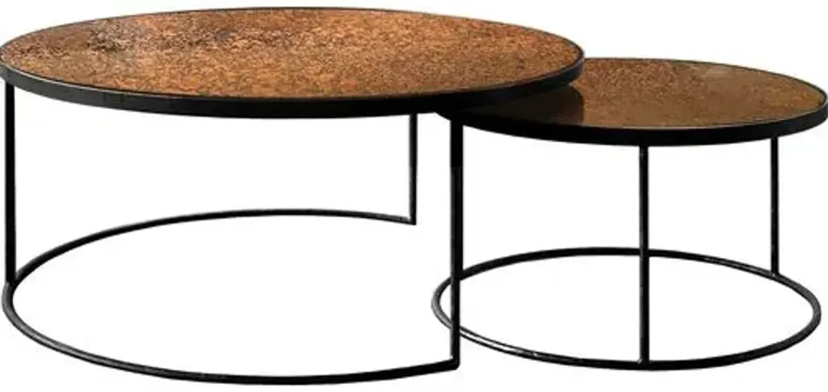 Bronze Copper Nesting Coffee Table - Black - Ethnicraft - Brown