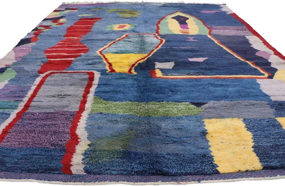 Large Abstract Moroccan Rug - 10'1 x 12'2 - Esmaili Rugs & Antiques - Blue - Blue