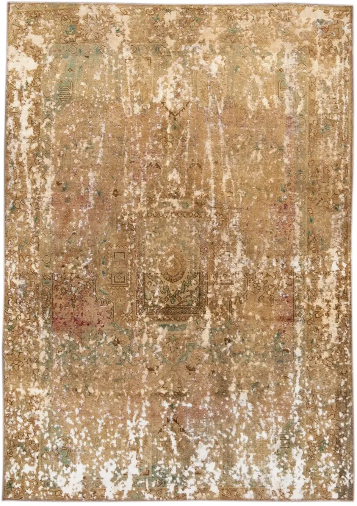 Vintage Distressed Tan Wool Rug - Apadana - Beige - Beige