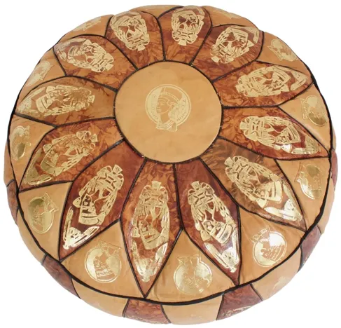 Egyptian Revival Leather Pouf - G3Q Designs - Brown