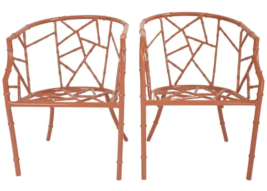 Mid-Century Faux Bamboo Tub Chairs - Pr - G3Q Designs - Orange