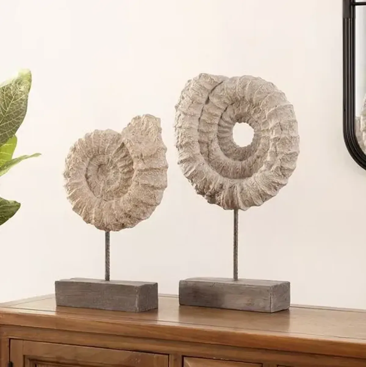 Set of 2 Jackie Ammonite Shell - Black/White - Gray