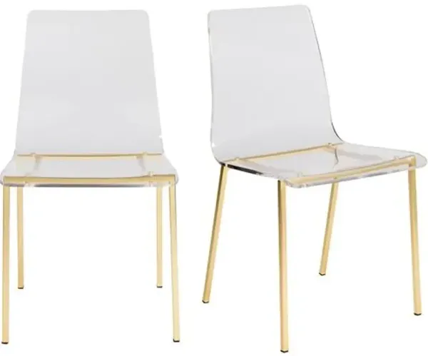 Set of 2 Drew Acrylic Side Chairs - Brushed Gold/Clear