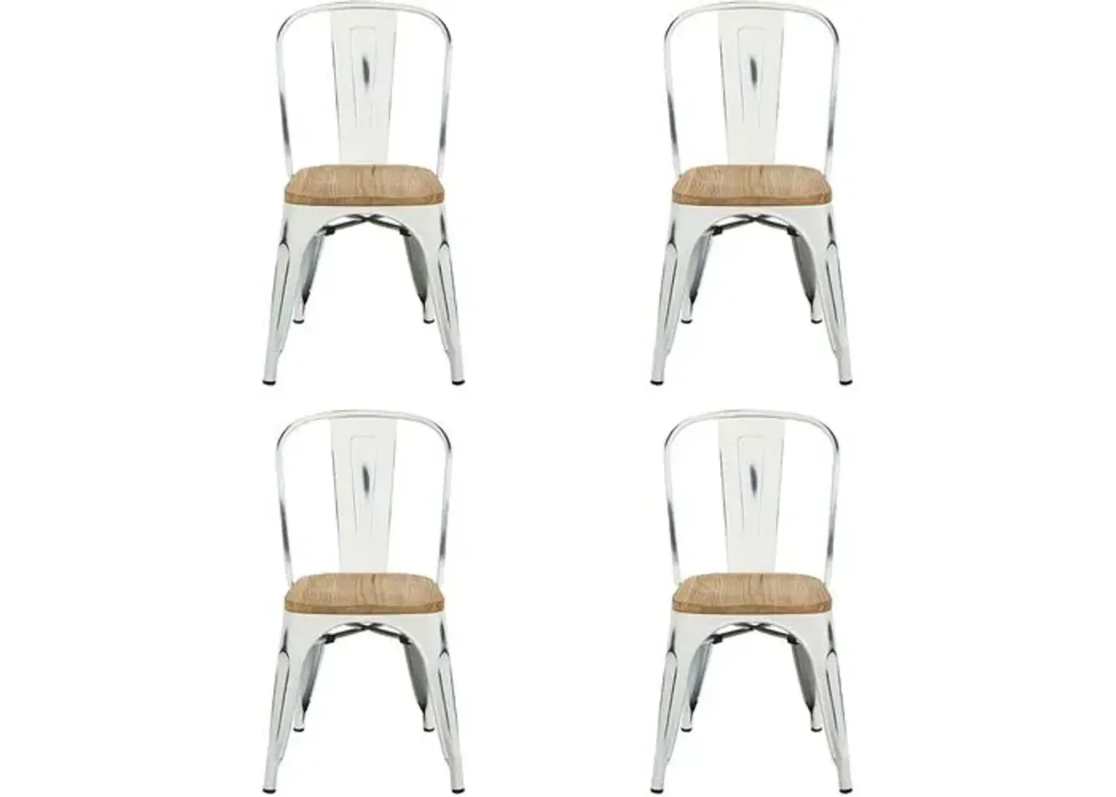 Set of 4 Kaleb Stacking Side Chairs - White/Natural - Beige